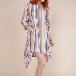 Uncle Frank~Square‎ Hem Striped Midi Dress~Long Puffed Sleeves~Sz M